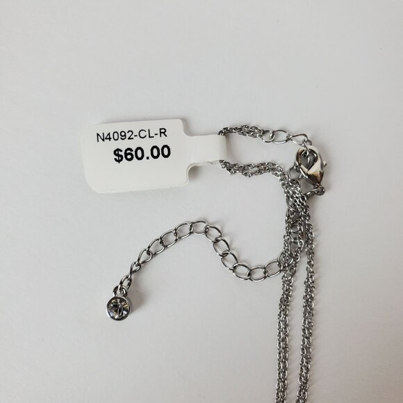 Sterling Silver Double Chain Rhodium Plated Swarovski Crystals Necklace - Picture 5 of 6